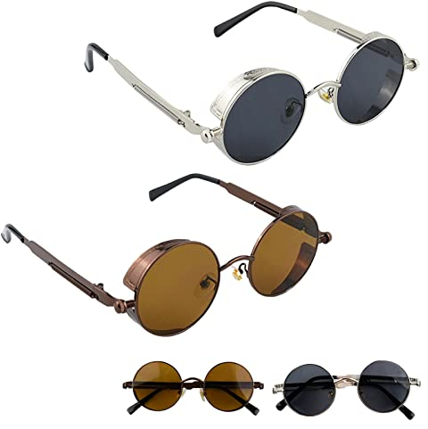 Tizund Retro Sonnenbrille im Steampunk 1 Stücke UV400-Schutz polarisierter Runde Brille Herren Damen Metallrahmen Spiegel mit tiefem Sonnenschutz Geeignet zum Autofahren und Angeln (Zufällige Farbe)