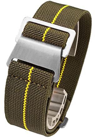 Nice Pies 60er Jahre Französische Truppen Militär Fallschirm Uhrenarmband Elastisches Gewebe Nylon Uhrenarmband Silber Schnalle 20 mm 21 mm 22 mm (22 mm, Grün Gelb)