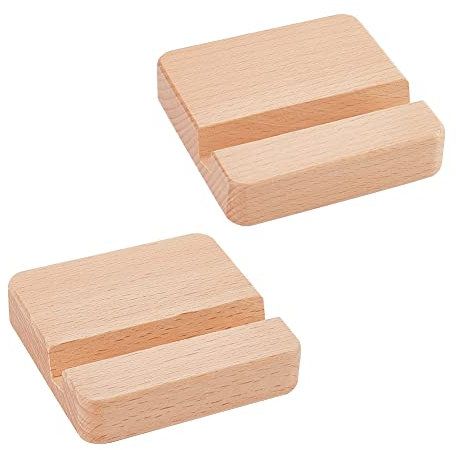 nbeads 2 Stück Holz Handy Halter, 8x8x2cm Quadratischer Holz Handyständer Universal Desktop-Telefonständer Tragbarer Mobiler Tablet-Halter für Unterstützung von Telefon im Büro zu Hause, Holzfarbe