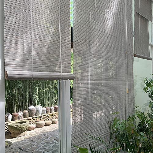 GREMBI Grey Bamboo Blinds Shades, Japanese-Style Light Filtesunscreen Roll up Blind for Outdoor Patio Yard Greenhouse, 60 80 100 120 140 160 cm Wide/80Cm*80Cm/32*32