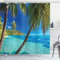 Yanyan Art Ozean-Duschvorhang, Bild Einer Insel mit Palmen und Meeresmotiven, Stoff-Badezimmer-Dekor-Set mit Haken 80x220cm/BxH