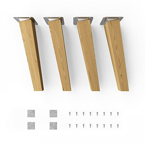 Sossai Möbelfüße aus Massivholz Eiche mit Öl-Finish, Clif Square HMF4, 25 cm hoch, eckig, schräge Ausführung, für Vitrinen, Tische, Schränke