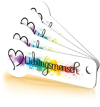 Einkaufswagenlöser ® Lieblingsmensch® bunt/Schlüsselanhänger Einkaufschip mit Schlüsselfundservice/Abziehbarer Einkaufswagenchip Metall, Chip Einkaufswagen, Key Finder / 4 Stück