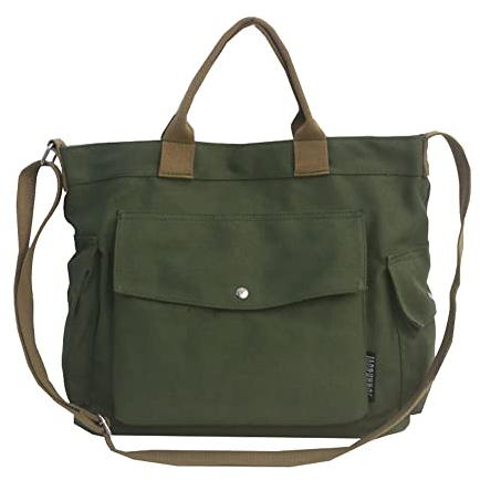 DKIIL NOIYB Bolsa de lona para mujer, bolsa cruzada grande de 14 pulgadas con múltiples bolsillos, bolsa cruzada de lona con asa superior, bolsa de hombro para el trabajo, A02-verde, Talla única