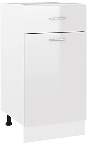 BULANED Schubunterschrank, Küchenunterschrank, Küchenschränke, Küchenmöbel, Unterschrank, Kitchen Furniture, Hochglanz-Weiß 40x46x81,5 cm Spanplatte