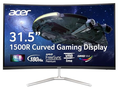 Acer Nitro 31.5 FHD Curved Gaming Monitor 1920x1080 1500R | AMD FreeSync™ Premium | Up to 165Hz | VRB 1ms | VESA Mount | 1 x Display Port 1.2 and 2 x HDMI 1.4 | EDA320Q PBIIPX