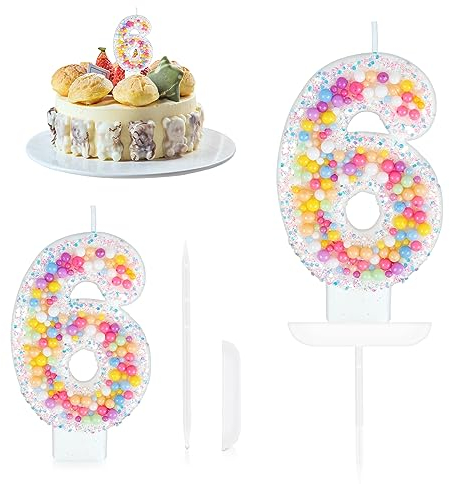 Yiran Pastel Pearl Sequin 6th Birthday Candles for Girl, Number 6 Candle, Macaron Candles, Number Birthday Candles for Cakes, 6 Birthday Candle, Cake Candles Cake Topper Decorations for Birthday Party