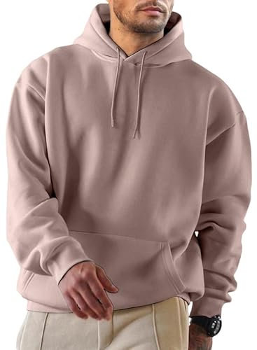 JMIERR Sweat à Capuche en Coton pour Homme avec Poches à Manches Longues avec Cordon de Serrage,Rose M