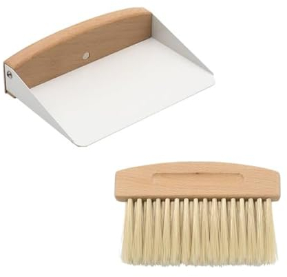 Juego de Escoba y Recogedor Mano Cepillo y Escobas Mini Madera Pala y Recogedor para Oficina Cocina Hogar Mesa Teclado, Blanco