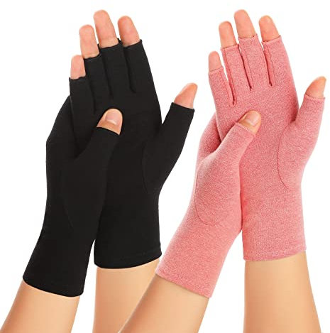 Zexhoor 2 Paar Arthritis-Kompressionshandschuhe für Damen und Herren, Karpaltunnelschmerzlinderung, fingerlos zum Tippen beider Hände