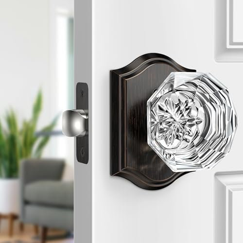 Calzibeno Kristall-Türknäufe für den Innenbereich mit Schloss, ölgeriebene Bronze-Glastürknäufe, Vintage, Diamant-Kristallglas-Türknauf für Innenbereich, Schlafzimmer, Badezimmer, Türen, Privatsphäre