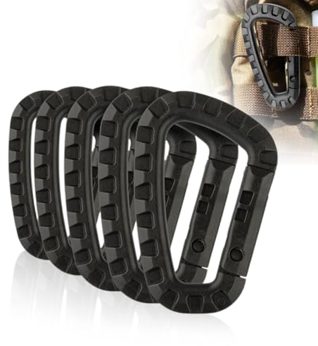 Kunststoffkarabinerhaken, langlebig, D-Form, multifunktional, für Camping, Wandern, Angeln, Fitnessstudio, Outdoor, taktischer Karabiner, Schwarz, 5 Stück