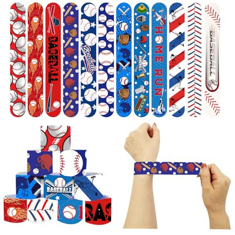 POPOYU 24 Stück Baseball Schnapparmbänder Kinder,Armband Kindergeburtstag Gastgeschenke,Mitgebsel Baseball Geburtstag Junge Mädchen,Mitgebsel Slap Armbänder für Kleine Geschenke