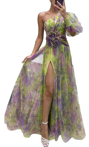 YTGHBIML S,m,l,x-l Maxi Dress Unique Womens Sexy Long Sleeve Off-shoulder Mesh 3d Flowers Bodycon Dresses Fashion Long Dress