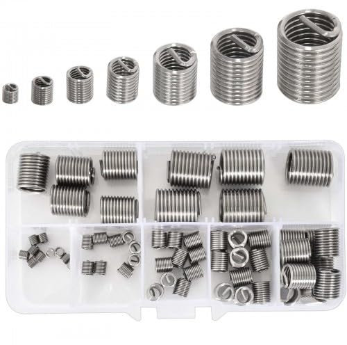 60 Pièces Insert Fileté, M3 M4 M5 M6 M8 M10 M12 Kit de réparation de filetage en acier inoxydable, Insert Fileté Auto-taraudeur, insert de réparation de filetage de fil