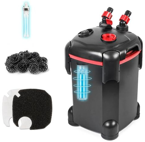 PONDFORSE Canister Filter, External Aquarium Filter Ultra-Quiet Water Circulation Cleaning Machine with Media for Fish Tanks and Aquariums
