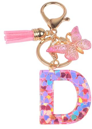 YPYMOD Lnitialen Schlüsselanhänger Quaste Schmetterling Pailletten Liebe Brief Schlüsselanhänger,Rosa(D)