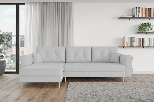 ALTDECOR Ecksofa mit Schlaffunktion und Bettkasten Corner Sofa Bett Eckcouch Couch L-Form universal, Links/rechts angeordnet Schlafcouch Ausziehbar Wohnlandschaft Hermes-L - 230x140x90cm Hellgrau