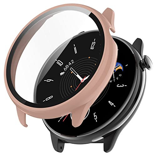 YAODLE Funda para Amazfit GTR Mini 43mm Funda Protectora, PC Ultra Delgado HD Vidrio Templado Resistente a Arañazos Protector de Pantalla Integral de 360° (Rosado)