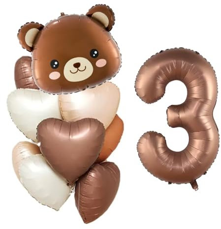 DIWULI Teddy-Bär Ballon Set 3 Jahre Herz Geburtstag Deko