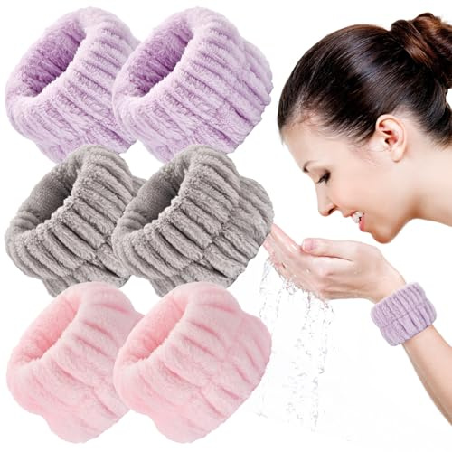 6 x Handgelenkbänder zum Waschen von Gesichtswaschen; Handgelenkhandtücher; Armbänder für Hautpflege, Make-up, Handgelenkmanschetten, Spa-Handgelenk-Haargummis
