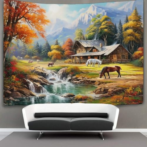DCABEIOOE 3D Druck Mountain Hut Wandteppiche Poster Ornament Wandbehang Wandteppich Wanddeko Wandbehang Für Schlafzimmer, Wohnzimmer, Wohnheim,Tapisserie 180cmx230cm