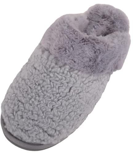 ABSOLUTE FOOTWEAR Womens Easy Slip On Open Back Faux Fur Winter Mule Slippers - Grey - UK 4 / EU 37