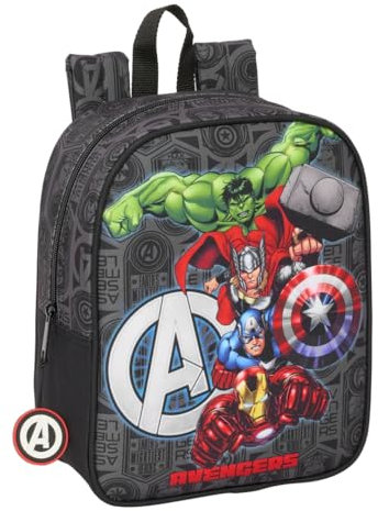 safta Avengers Ventta Kinderrucksack, Kinderrucksack, Schulrucksack, anpassbar an den Kinderwagen, bequem und vielseitig, Qualität und Widerstandsfähigkeit, 22 x 10 x 27 cm, Schwarz, M, Casual
