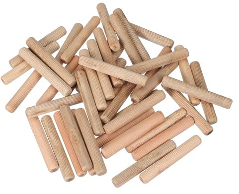 PATIKIL 60 Stück 12 x 80mm Holzdübel Set, Holzrillendübel Riffelholzdübel Holzstifte Dübel Set Gerillte Holzübelstifte Dübel Holz mit Rillen für Zimmerei Möbel Tür Kunsthandwerk Projekte