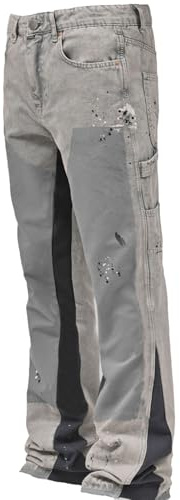 M&Catree Herren Flared Jeans Y2K Streetwear Denim Hose Tintenspritze Patchwork Bootcut Baggy Freizeithose Hip Hop Skateboard Hosen