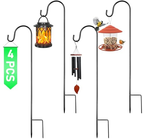 4 Stück Garten Schäferhaken, 82cm Laternenstab Garten Hirtenbogen Haken mit Halterung für Freien Hängende Dekoartikel, Solarleuchten, Pflanzkörbe, Futterhäuschen, Blumenkugel