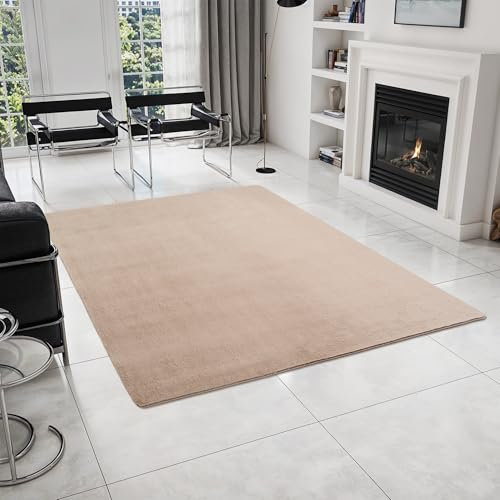 HomebyHome Kurzflor Teppich Wohnzimmer 200 x 280 cm Beige - Teppich Weich, Waschbar, rutschfest, modern einfarbig Design - für Schlafzimmer, Küche, Esszimmer