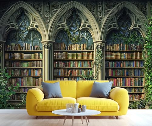 YXQAIED Wallpaper - Vintage Medieval Home Decor & Mural, Library Bedroom Wallpaper, College Bookshelf Wallpapers for Living Room, Not Self-Adhesive Large Wall Murals