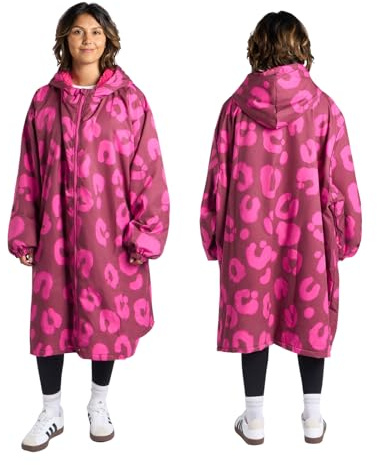 OHS Women's Jackets Changing Robe Leopard Print, Mothers Day Gifts Oversized Waterproof Jacket Lightweight Raincoat with Hood & Pockets Outdoor Breathable Ladies Jackets, Burgundy - L/XL