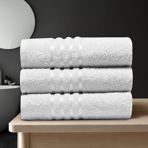 GC GAVENO CAVAILIA Stripe Towels Bath Sheets 3Pack | 90X150 Cm 550 GSM Bath Sheets Extra Large For Bathroom, Spa | Quick Dry & Highly Absorbent, Washable Cotton White Towels Set XL Bath Sheet