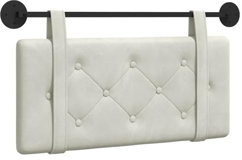 vidaXL Hängendes Kopfteil Creme Samt, Moderner rechteckiger Wand-Headboard aus Samt, bezogen mit Bändern, Knopfsteppung für entspannende Schlafzimmer-Deko