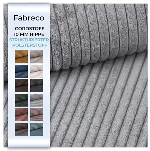 Fabreco - CORDSTOFF Polsterstoff Meterware - Stoff Meterware (300cm x 142cm) | 380 g/m2 | POSTON Dekostoff Breitcord - Polsterstoff Möbelstoff - Möbelstoffe: Cord Stoff für Sofa & Stühle (Hellgrau)