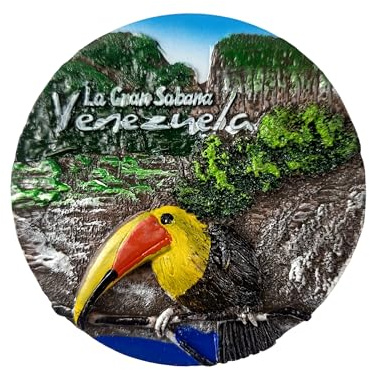 Imán nevera Venezuela La Gran Sabana - Tucano y Montagne Tepui - Imán 3D Souvenir - Decoración magnética de colección - Idea regalo viaje colección F129