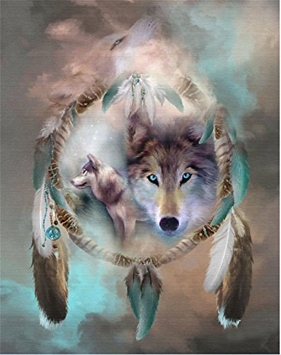 yeesam Art neuen 5D Diamant Painting Kit – Drei Wölfe Dreamcatcher – DIY Kristall Diamant Strass Gemälde eingefügt Malen nach Zahlen Kits Kreuzstich Stickerei