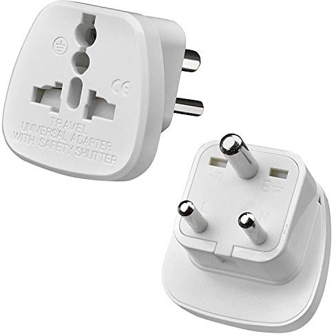 TEC UK - 2 X UK to India Travel Adapter, 3 Pin Prong Plugs for Visitor from UK, Europe, USA, Australia to India (PACK OF 2) White