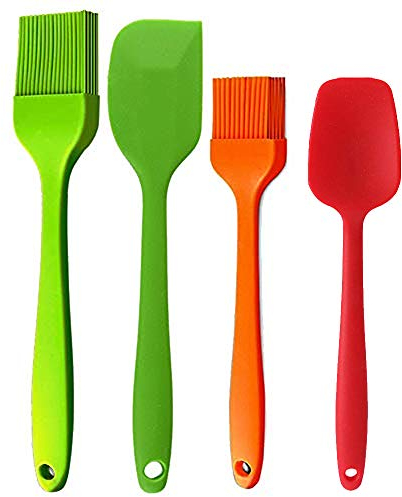 iPstyle Basting Brush + Large Spatula Silicone Pastry Baking BBQ Sauce Marinade Meat Glazing Oil Brush Heat Resistant, Kitchen Cooking Baste Pastries Cakes Desserts 4 Pack (Brush + Spatula)