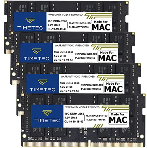 Timetec 64GB KIT(4x16GB) kompatibel mit Apple DDR4 2666 MHz für Mitte 2020 iMac (20,1/20,2) / Mitte 2019 iMac (19,1) 27 Zoll mit Retina 5K Display PC4-21333 / PC4-21300 CL19 SODIMM MAC RAM
