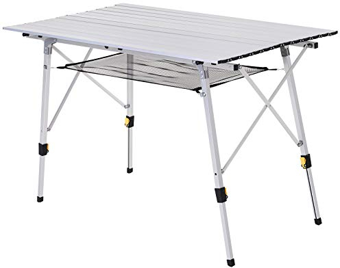 Outsunny Mesa de Camping Plegable de Aluminio Mesa de Pícnic Portátil con Altura Ajustable Estante y Bolsa de Transporte para Acampar Senderismo Playa 120x69x59-78 cm Plata