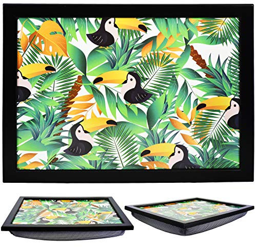 The Magic Toy Shop Wooden Lap Trays with Bean Bag Cushion - Tropical Design - Large Padded Tray for Kids and Adults - Suitable for Food, Work, Art, TV, Sofa, Bed - Suitable Design for Nature Lovers