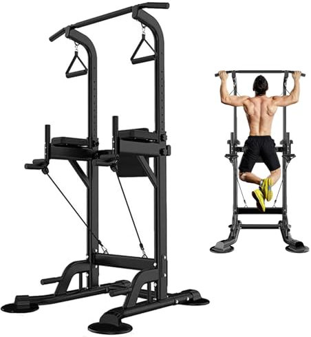 Leasbar Power Tower Dip Bar Station Klimmzugstange Ständer für Home Gym Einstellbare Krafttraining Fitnessgeräte 150 kg mit Rückenlehne