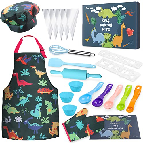 Anpro Ensembles de Cuisine et de pâtisserie Jeux de rôle de Chef pour Enfants de 3 à 7 Ans, Tabliers de Petite Fille sur Mesure, Chapeaux de Chef, Ensembles de Costumes