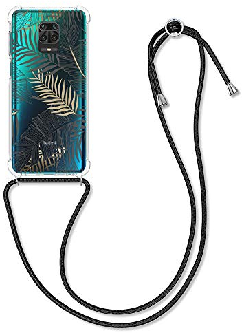 kwmobile Necklace Case kompatibel mit Xiaomi Redmi Note 9S / 9 Pro / 9 Pro Max Hülle - Silikon Cover mit Handykette - Gold Grau Transparent Dschungel