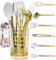 White Silicone and Gold Cooking Utensils Set with Gold Utensil Holder - 7-Piece Silicone Cooking Tools - Ideal for Nonstick Cookware and Stylish Modern Kitchens - Luxury Kitchen Accessories