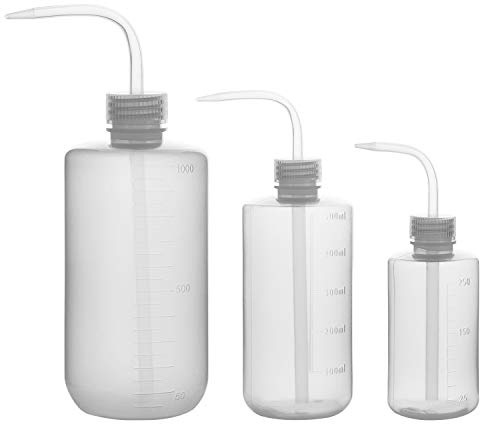 Labasics Chemical Wash Bottle, 3-Pack Plastic Safety Lab Squeeze Wash Bottle, LDPE with Narrow Mouth, 250 ml + 500 ml + 1000 ml (8 oz)/3 Bottles