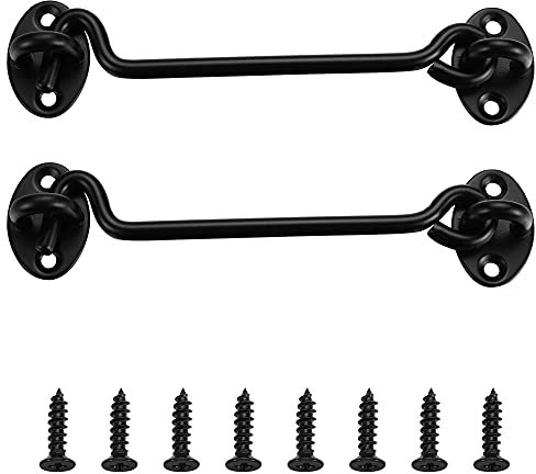 6 Cabin Hook, 2pcs Stainless Steel Hook and Eye Latch Lock Heavy Duty Barn Door Gate Door Latch with Mounting Screws for Garage Shed Window Cabinet